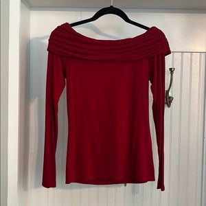 Max Studio red ruched neckline long sleeve shirt